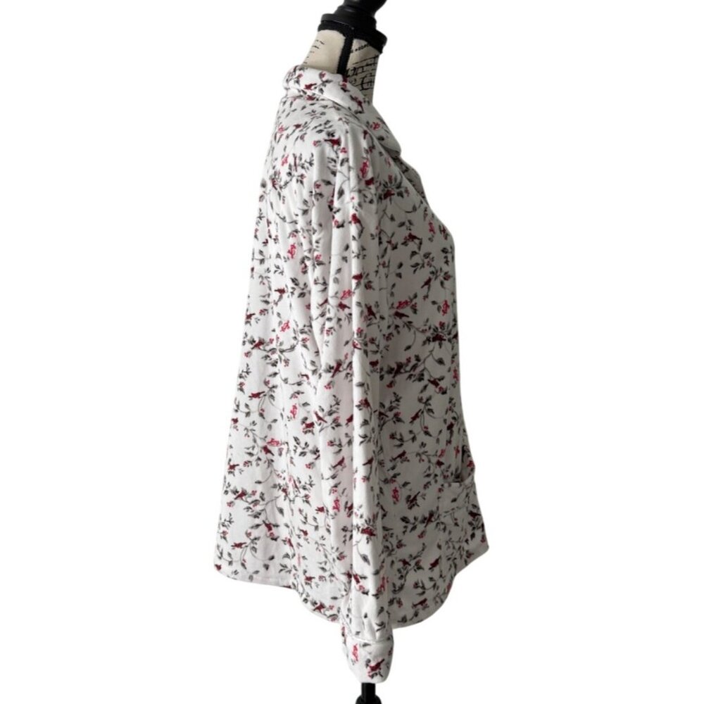 Lanz Of Salzburg Womens Floral Button-Up Pajama Top Flannel Cardinal Size M NEW - Picture 2 of 7